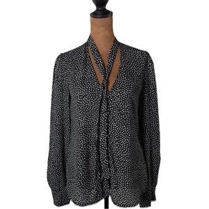 Lulu's Black Tie Front Long Sleeve Blouse